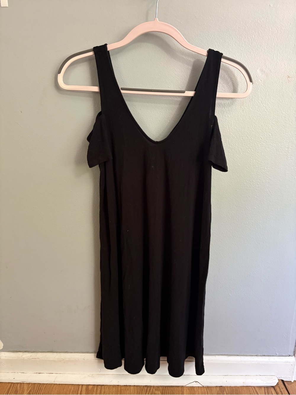 American Eagle Outfitters Black Cold-Shoulder V-Neck Mini Dress